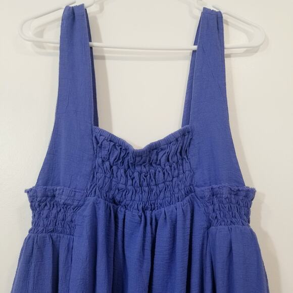 Free People Delphine Birdsong Blue Midi Maxi Dress Smocked 100% Cotton - Picture 12 of 13